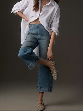 Anthropologie Pilcro Pilcro Kick Mid-Rise Crop Wide-Leg Jeans